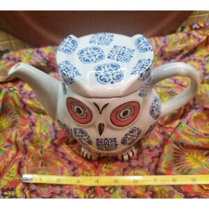 Vintage Ceramic Owl Teapot Hand Painted and Enamled Pottery Tea Pot by Royal